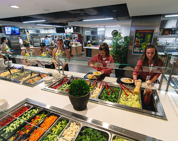 Student athletes at the self-serve bar in the cafeteria