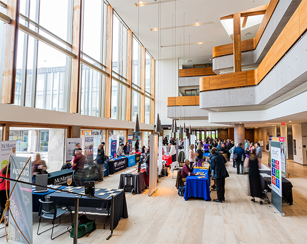 University fair booths set up in the Ivey Atrium