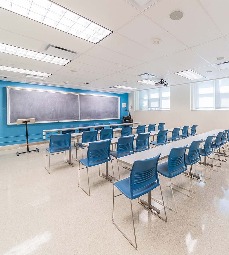 Classroom with moveable tables and chairs