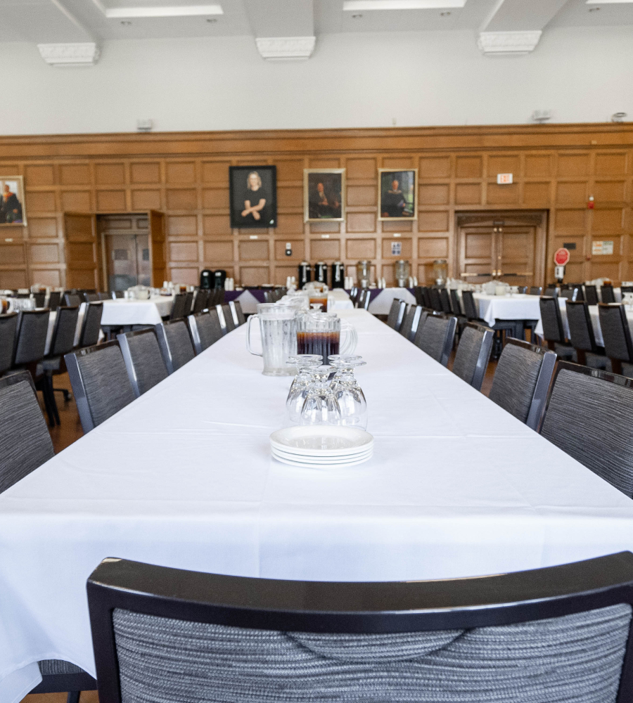 Dining table with place settings in Great Hall