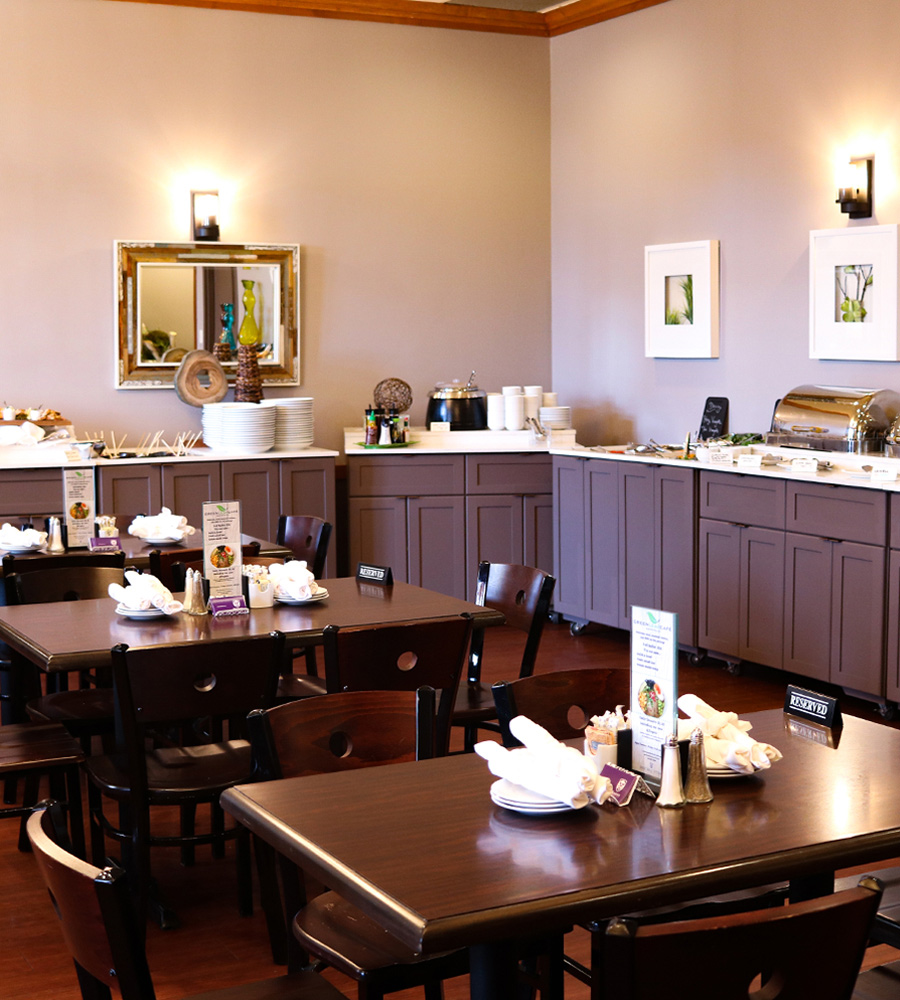 Dining and buffet style tables in Green Leaf Cafe