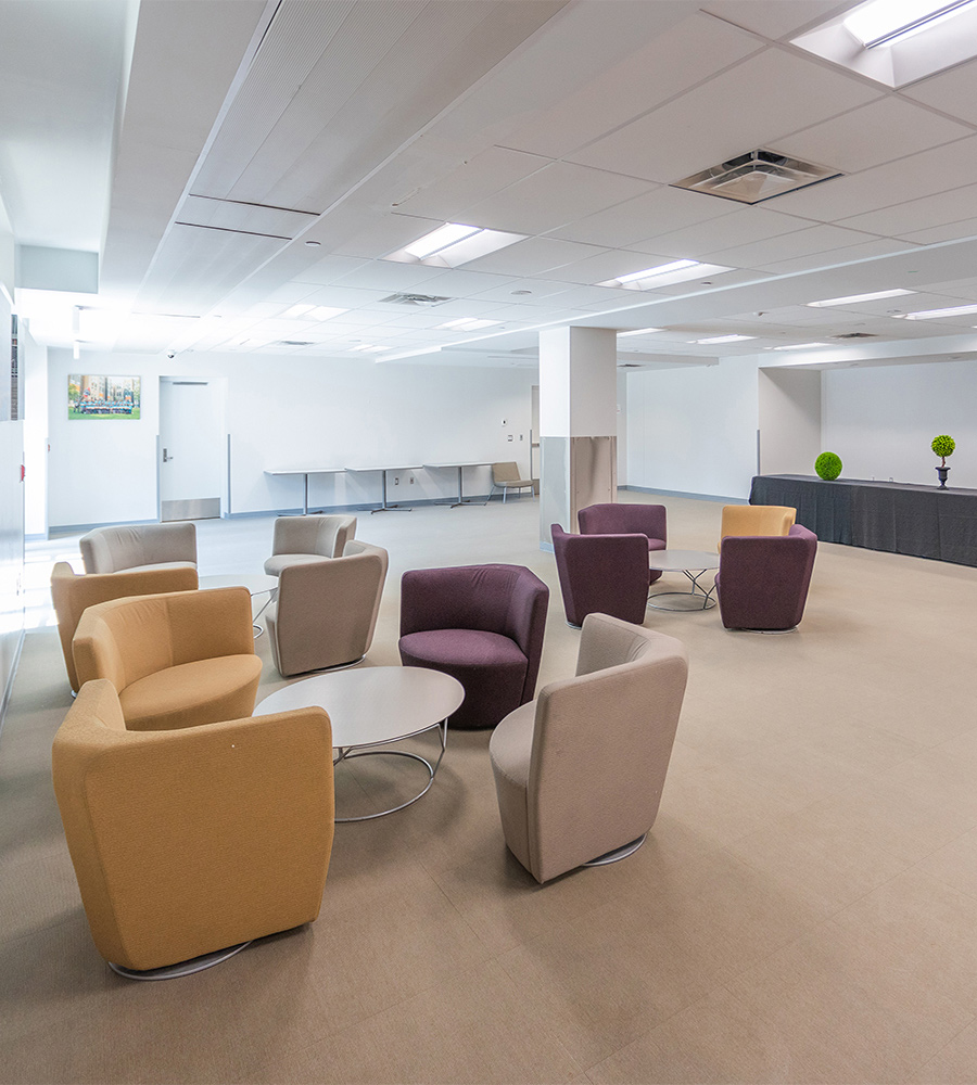 Moveable chairs and tables in Ontario Hall Lounge